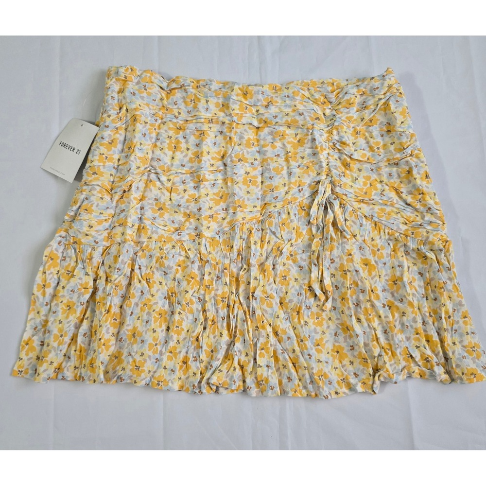 Forever 21 Floral Mini Skirt Lot of 2 Ruched Ruffle White Yellow Blue Large NWT - Picture 13 of 16